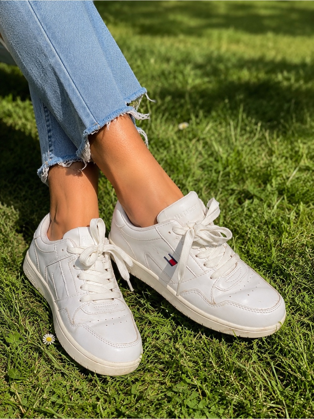Tommy Hilfiger White Lace-Up Athletic Sneakers with Flag Accent